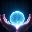 Icône Mission : Deux mains humaines tenant une sphère lumineuse représentant l'IA