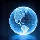 Icône Vision : Un globe avec des lignes numériques abstraites